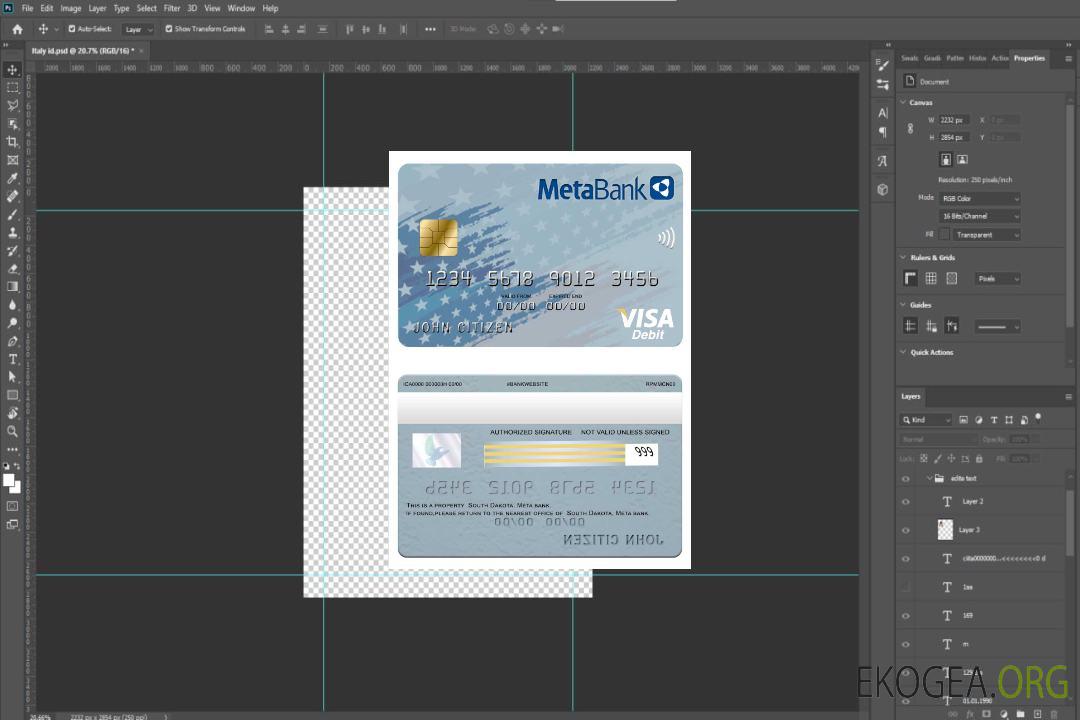 USA Dakota du Sud, Metabank, carte visa template